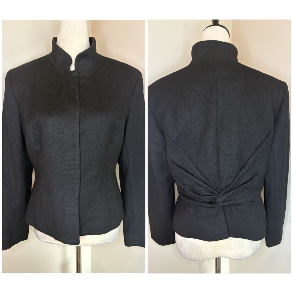 VTG Lavantino Wool Angora Black Jacket Stand Collar Ruched Twist Back Blazer 12P